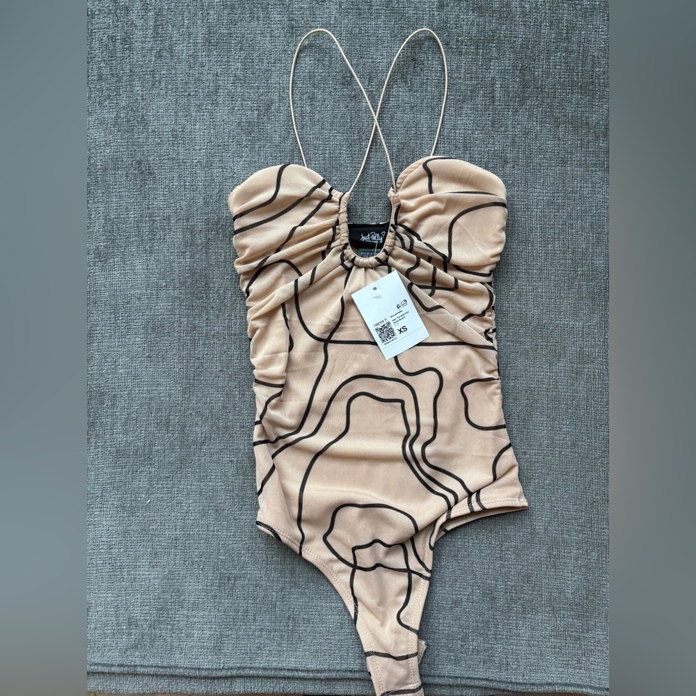 Beige and Black Patterned Bodysuit